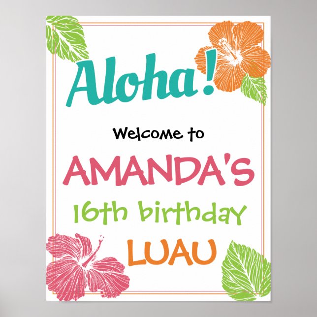 Bright Colors Island Luau Birthday Party Poster (Front)