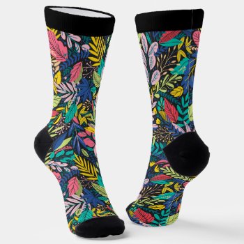 Bright Colors Leaves Seamless Pattern Socks by artOnWear at Zazzle