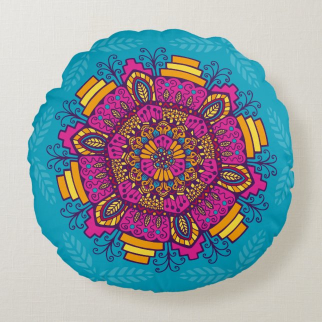 Bright Colors Mandala Round Pillow (Front)