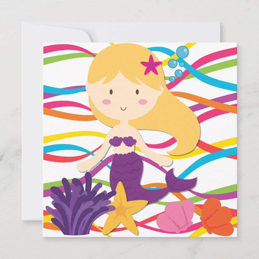 Bright Colors Mermaid Birthday Invitation | Zazzle