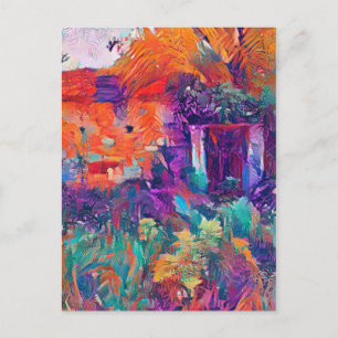 Bright colors of nature reclaiming a house postcard