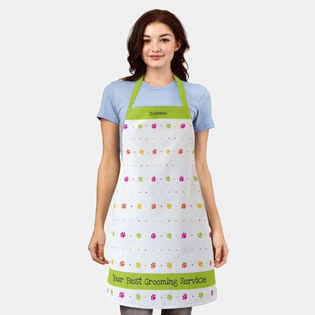 Bright Colors Paw Print Animal Worker Apron (Worn)