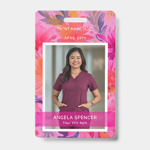 Bright colors pink floral Event ID name tag photo Badge