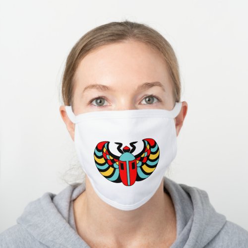 Bright Colors Pop Art Style Egyptian Scarab Beetle White Cotton Face Mask