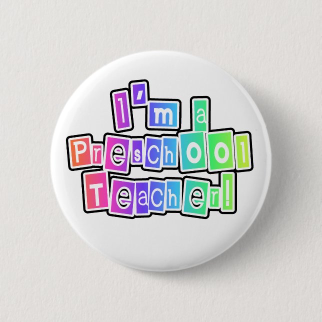 Bright Colors Preschool Teacher Pinback Button (Front)