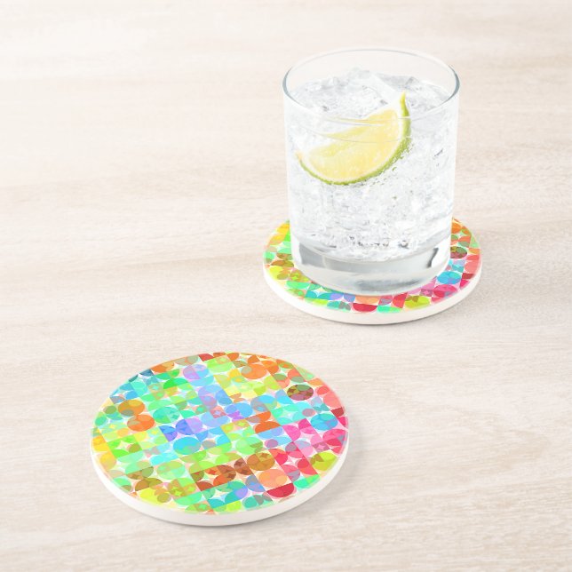 Bright Colors Retro Squares Circles Mosaic Pattern Drink Coaster (Side)