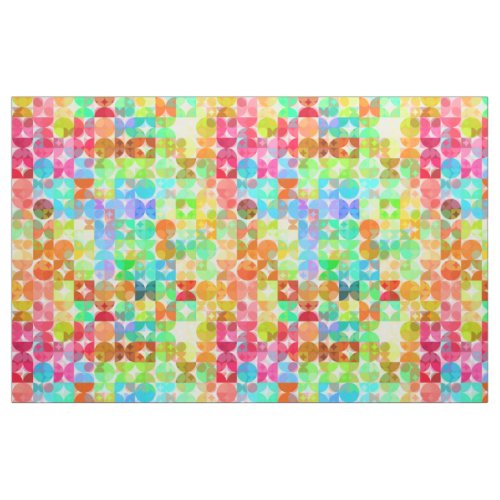 Bright Colors Retro Squares Circles Mosaic Pattern Fabric