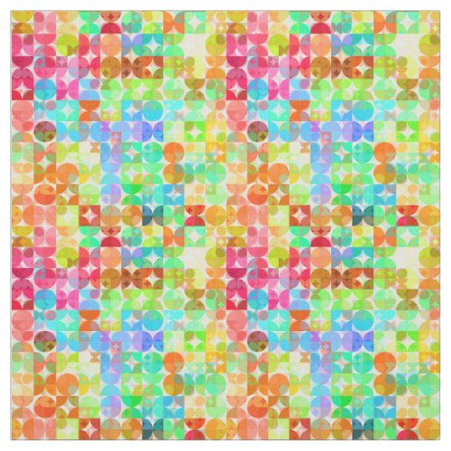 Bright Colors Retro Squares Circles Mosaic Pattern Fabric