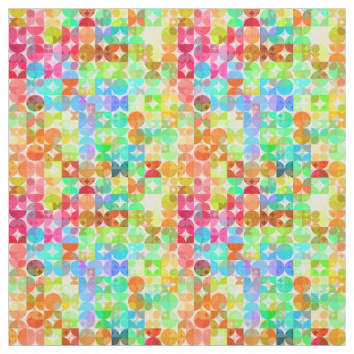 Bright Colors Retro Squares Circles Mosaic Pattern Fabric