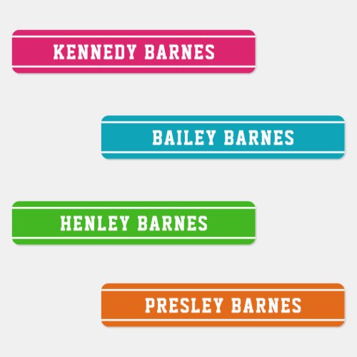 Bright Colors Sporty Varsity Back To School Name Labels