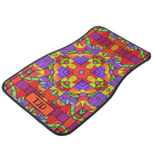 Bright Colors Stained Glass Look - Your Initials Car Floor Mat