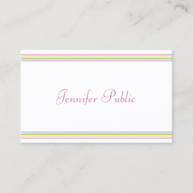 Bright Colors Stripes Template Modern Handwritten Business Card (Front)