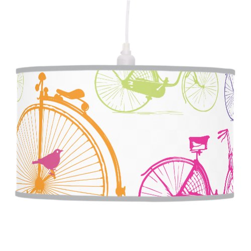 Bright Colors Stylized Vintage Bicycle Pink Bird Ceiling Lamp