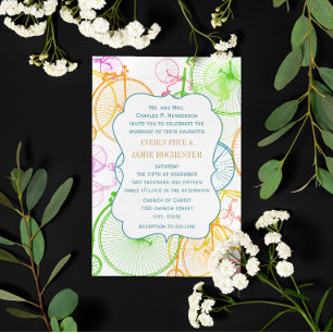 Bright Colors Stylized Vintage Bicycle Wedding Invitation