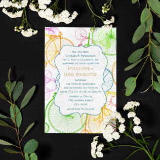 Bright Colors Stylized Vintage Bicycle Wedding Invitation