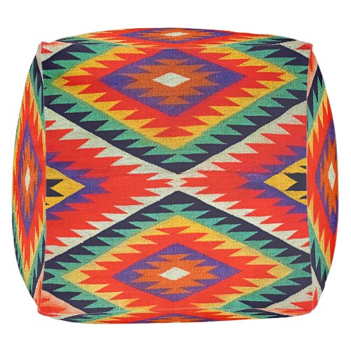 Bright colors triangle rug pattern Southwest Pouf