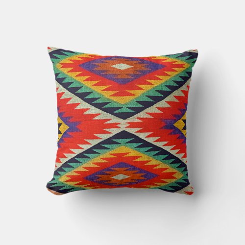 Bright colors triangle rug pattern Southwest Pouf Throw Pillow