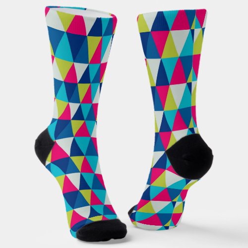 Bright colors triangles seamless pattern socks