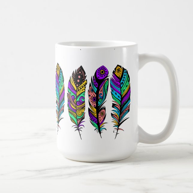 Bright Colors Tribal feathers illustration Coffee Mug (Right)