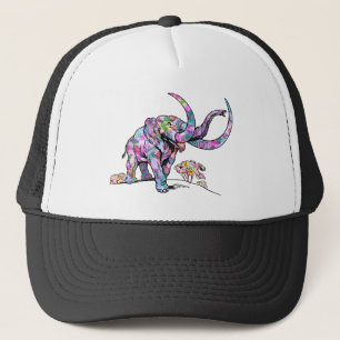 Bright Colors Vintage Elephant Illustration Trucker Hat