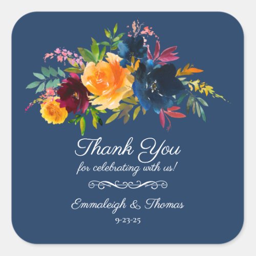 Bright Colors Watercolor Floral Thank You Favor Square Sticker