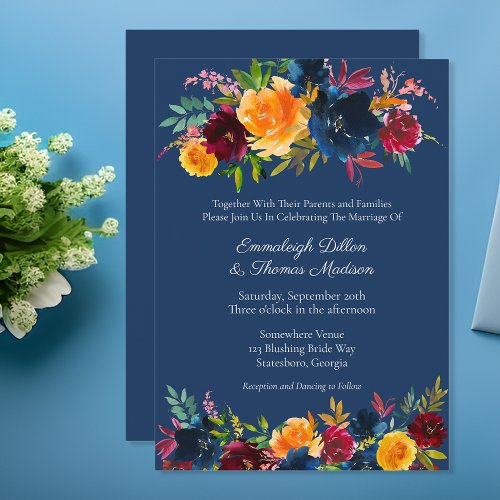 Bright Colors Watercolor Floral Wedding Invitation