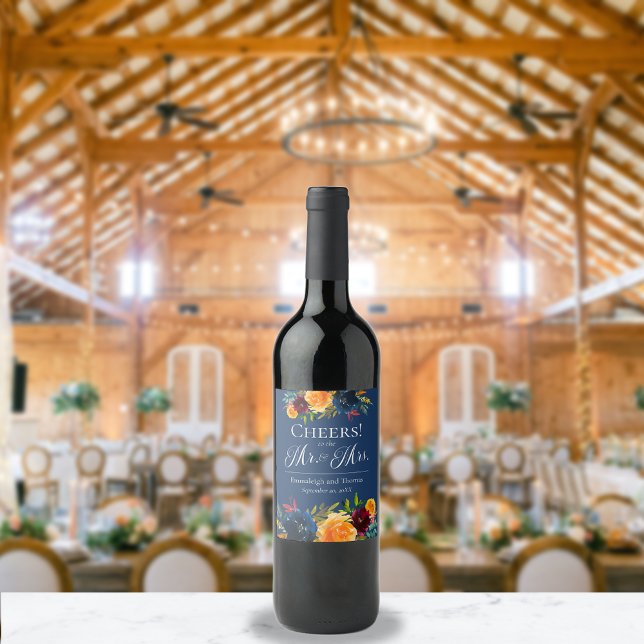 Bright Colors Watercolor Floral Wedding Wine Label (Creator Uploaded)