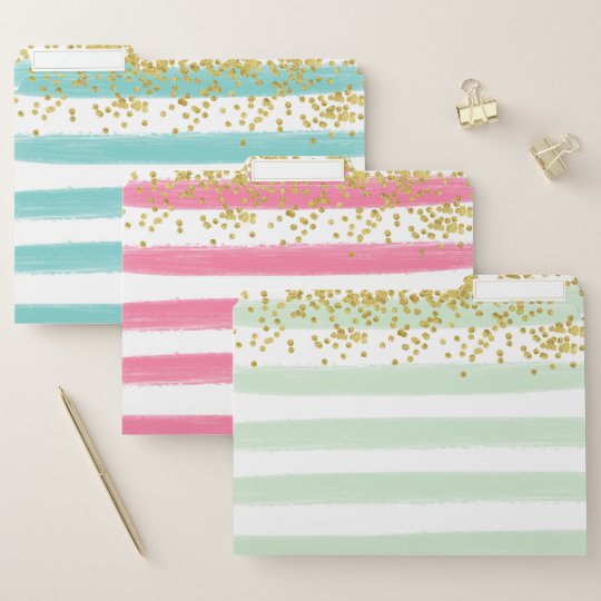 Bright Colors Watercolor Stripes Gold Sparkles File Folder