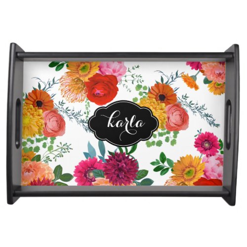 Bright Colors Watercolors  Spring Flowers Serving Tray