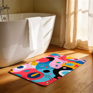 Bright colors whimsical shapes modern geometric bath mat