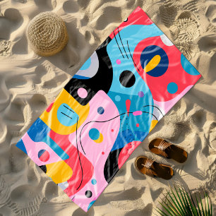 Bright colors whimsical shapes modern geometric beach towel