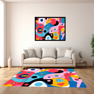 Bright colors whimsical shapes modern geometric rug