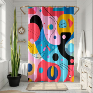 Bright colors whimsical shapes modern geometric shower curtain