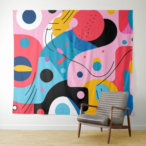 Bright colors whimsical shapes modern geometric tapestry