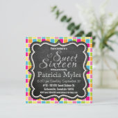 Bright Colors with Chalkboard Sign Sweet 16 Party Invitation (Standing Front)