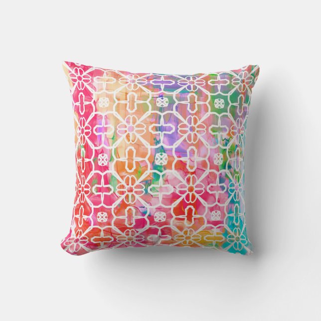 Bright colors with print overlay on throw pillow (Front)