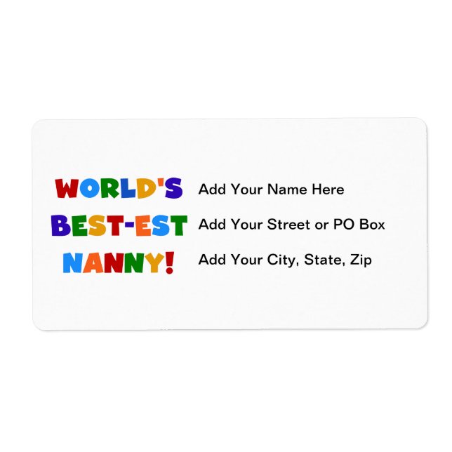 Bright Colors World's Best-est Nanny Gifts Label (Front)
