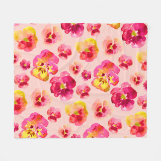 Bright Colouful Pink Pansy Fleece Blanket