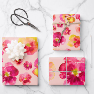 Bright Colouful Pink Pansy Wrapping Paper Sheets