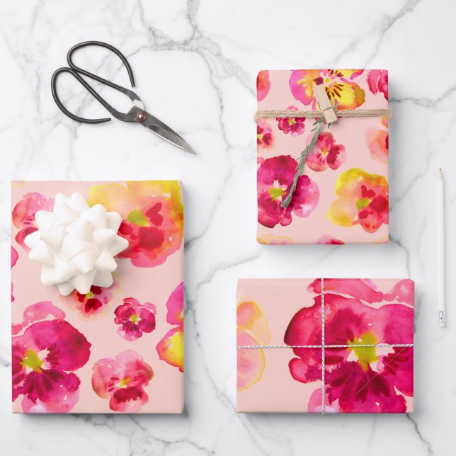 Bright Colouful Pink Pansy  Wrapping Paper Sheets (Front)