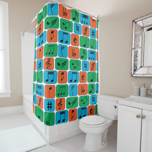 Bright colour Musical Notes Shower Curtain (In Situ)