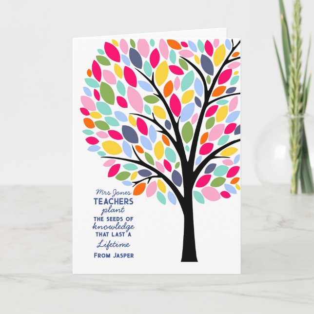 Bright colourful apple Teacher tree thank you Card (Front)
