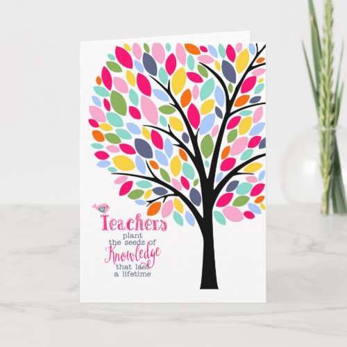 Bright colourful apple Teacher tree thank you Card