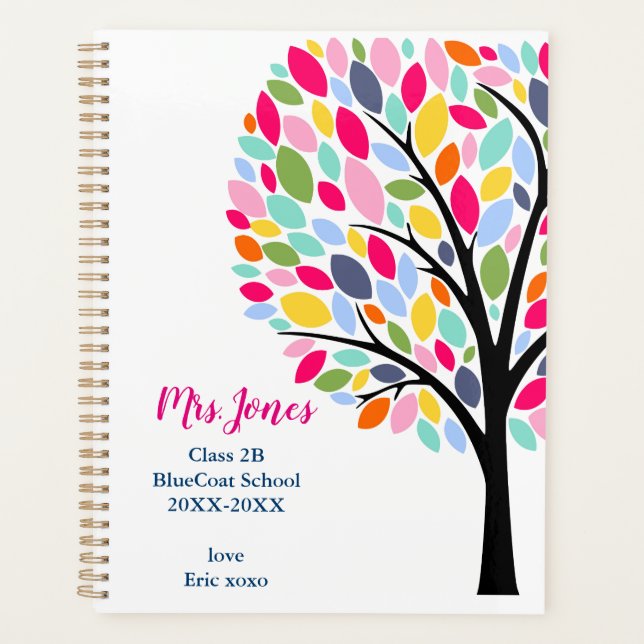 Bright colourful apple Teacher tree thank you Planner (Front)