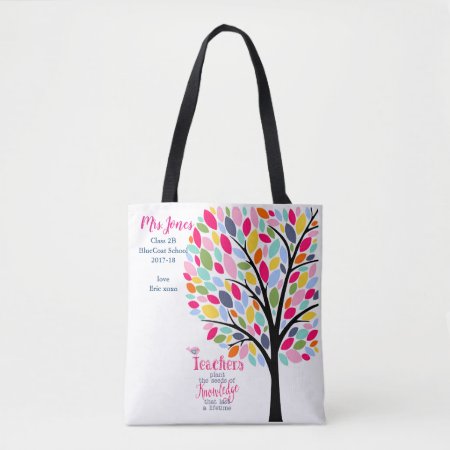Bright Colourful Apple Teacher Tree Thank You Tote Bag