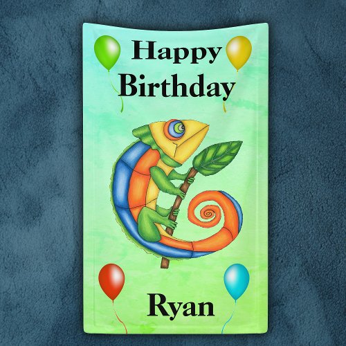 Bright Colourful Birthday Lizard Balloons Kids Banner