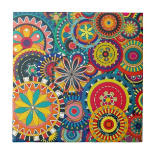 Bright Colourful Boho Floral Pattern Tile