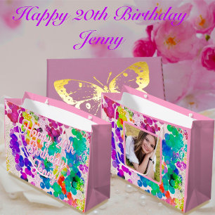 Bright Colourful Bokeh Birthday Festive Photo Text Large Gift Bag