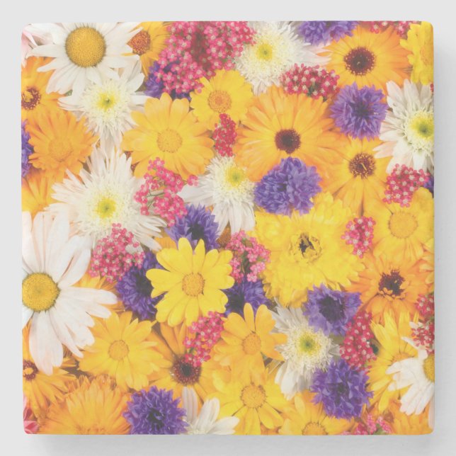 Bright Colourful Flowers Spring Pattern Stone Coaster (Front)