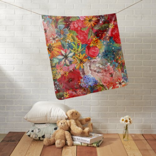 Bright Colourful Large Abstract Floral Pattern Baby Blanket